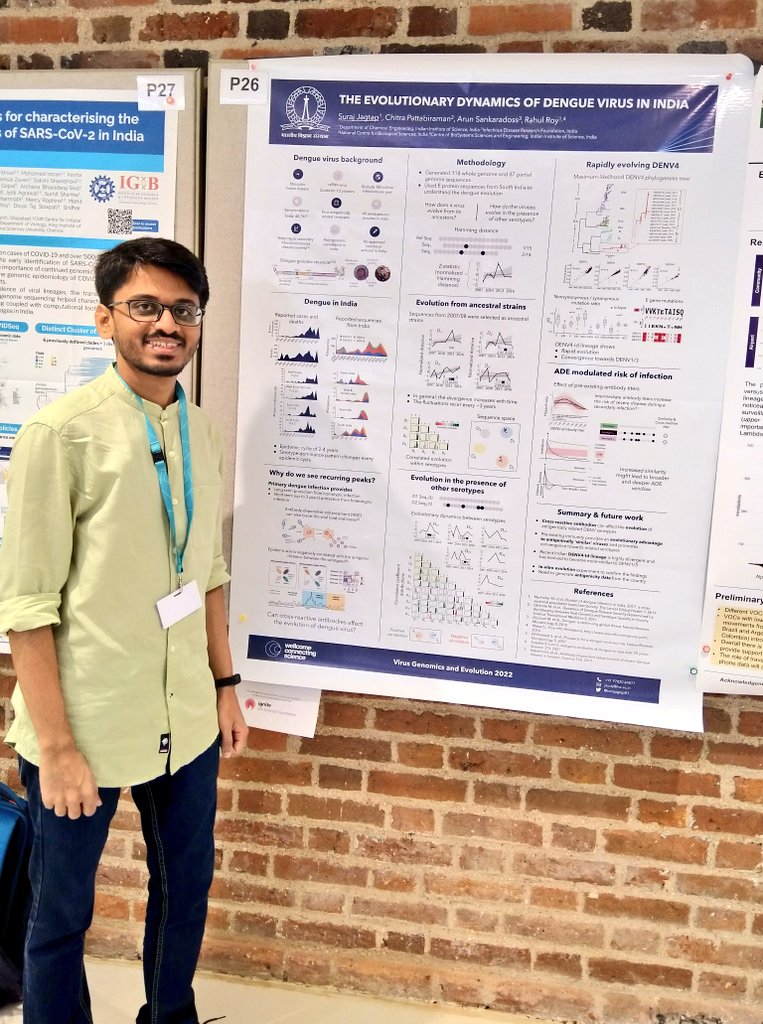 surajagtap01's tweet photo. Honoured to receive the best poster award at the Virus genomics and evolution conference for presenting our work on dengue virus evolution #VGE22 https://t.co/LPUWAVeOLq