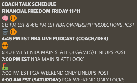 DFSCoachTalk's tweet photo. If you are ready to just obliterate the @NBA DFS slate tonight then jump on board with the best DFS community on the planet @DFSCoachTalk
https://t.co/JHn6EOACyI 💯🏀💰
#DFS #NBATwitter #PGA #DraftKings #FanDuel #Yahoo #nbaprops #winninglineups https://t.co/xOfEvU0wPp