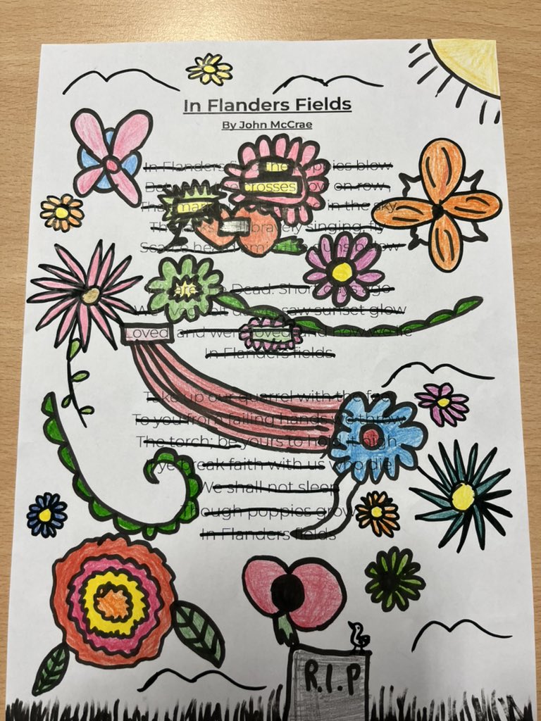 ForestParkHead's tweet photo. Some outstanding examples of black out poetry from Y5 on such an important day today. #remembrance #fppexcellence #engagement https://t.co/fuc207U2bR