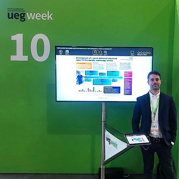uhdendoscopy's tweet photo. Congratulations to Charlie Clisby who was invited to present at the United European Gastroenterology Week in Vienna! 👏 

His presentation focused on ‘Developing nurse delivered advanced upper gastrointestinal therapeutic endoscopic service”.

#teamuhd #teamendo #uegweek https://t.co/C7109b2edh