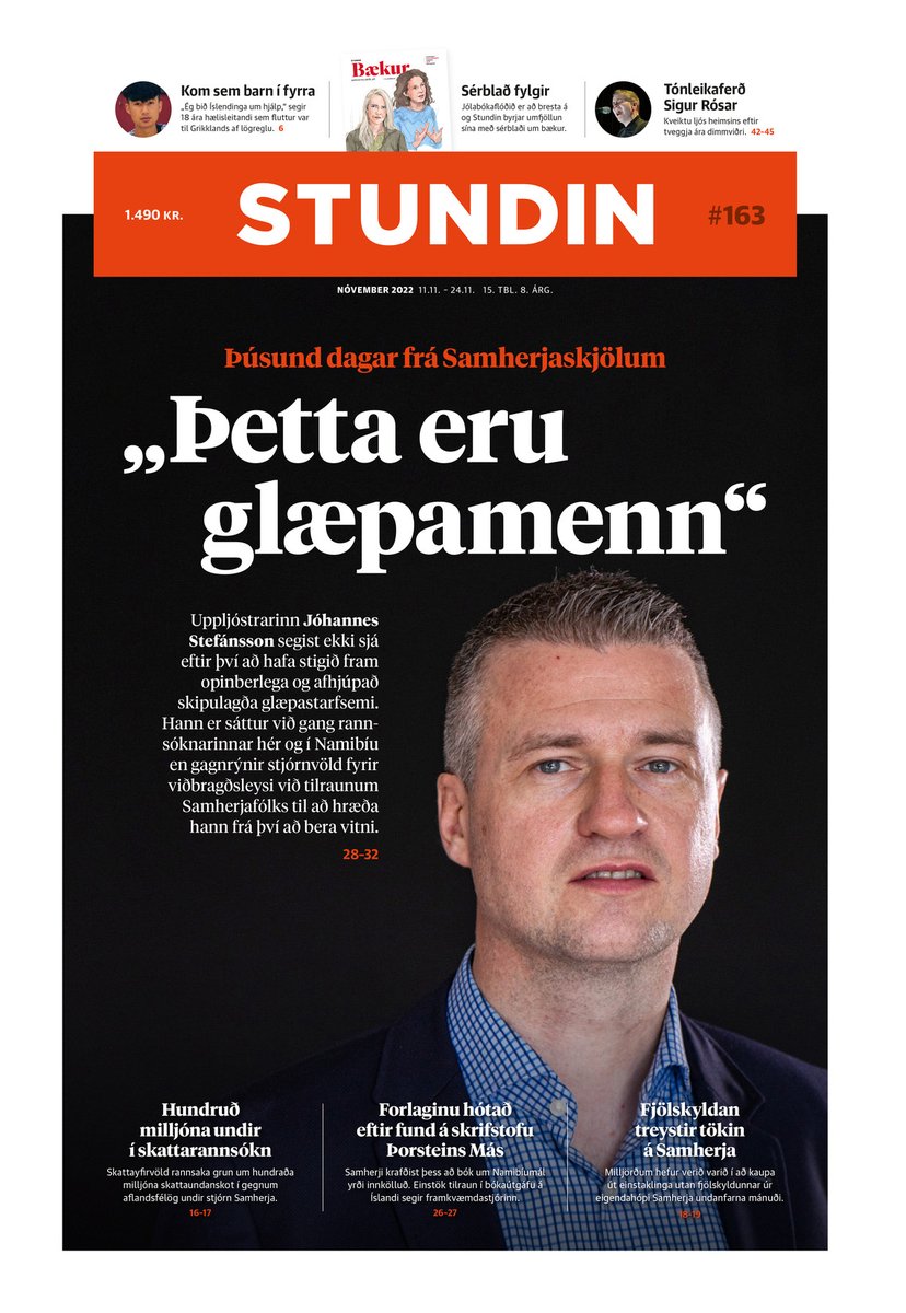 #Fishrot 3-year anniversary edition of @stundin is out! In 2019 <a href="/ruvkveikur/">Kveikur</a>, Stundin and <a href="/AJEnglish/">Al Jazeera English</a> showed how, since 2012, Iceland’s largest fishing company Samherji paid millions of $ to Namibian political figures. For this, Whistleblower <a href="/JohannesStefans/">Johannes Stefansson</a> deserves our gratitude
