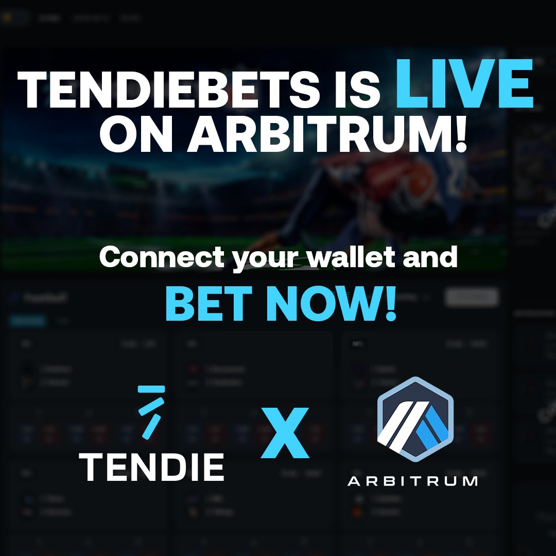 tendie_bets's tweet image. And it's Live! TendieBets is now live on @arbitrum. Take a look @ our next-gen platform, place your bets on hundreds of events, there are new features coming up every week! ⚽️🏀🏈⚾️🏒🎮Stay tuned @tendie_bets Fam!🚀