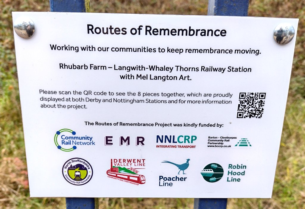 Community Rail Network (@communityrail) on Twitter photo The <a href="/RemembeRoutes/">Routes of Remembrance 🚄🌸🚢🌸✈️🌸🚁🌸</a> art is at #Derby & #Nottingham and also eight <a href="/EastMidRailway/">East Midlands Railway (EMR)</a> stations. The smaller parts have a QR link to find out more. Great idea @MelLangtonArt & <a href="/EMCommunityRail/">EMR Community Rail</a>. Here's Langwith by <a href="/RHUBARBFARM1/">RHUBARB FARM</a> <a href="/RobinHoodLine1/">Robin Hood Line</a>. #CommunityRail eastmidlandsrailway.co.uk/remembrance ^PW The <a href="/RemembeRoutes/">Routes of Remembrance 🚄🌸🚢🌸✈️🌸🚁🌸</a> art is at #Derby & #Nottingham and also eight <a href="/EastMidRailway/">East Midlands Railway (EMR)</a> stations. The smaller parts have a QR link to find out more. Great idea @MelLangtonArt & <a href="/EMCommunityRail/">EMR Community Rail</a>. Here's Langwith by <a href="/RHUBARBFARM1/">RHUBARB FARM</a> <a href="/RobinHoodLine1/">Robin Hood Line</a>. #CommunityRail eastmidlandsrailway.co.uk/remembrance ^PW