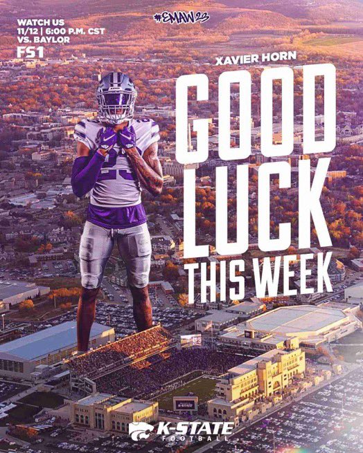 XavierHorn14's tweet photo. Thank you @CoachBufordJ and @KStateFB for the love #EMAW https://t.co/9Nz2QxLRZT