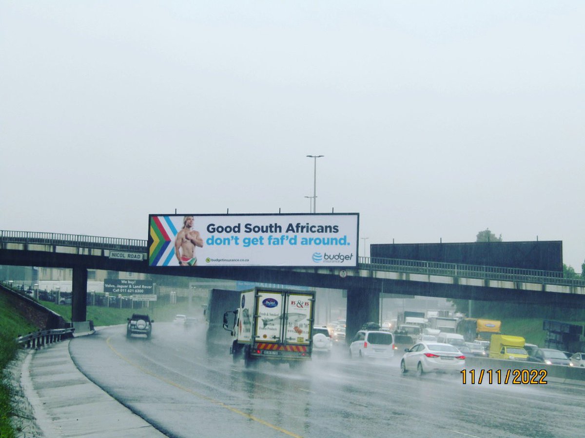 Have a Faffing good weekend everybody! Brilliant creative by <a href="/budgetins/">Budget Insurance</a> 👏🏼 

#ooh #outdoor #outdooradvertising #outpfhome #creative #budgetinsurance #bridge #jinjaoutdoor #southafrica