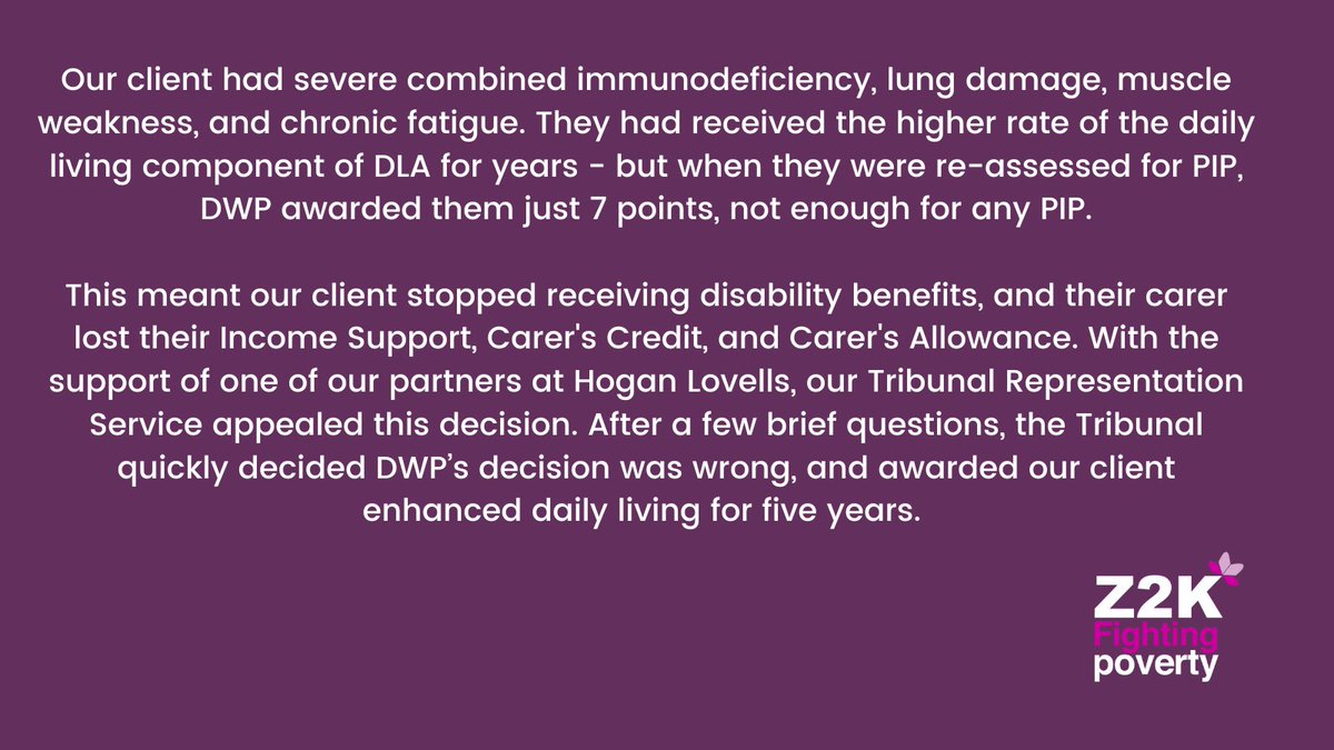 Z2K_trust's tweet photo. Our client’s recent Tribunal success after support by @HLGoodBusiness is just one reason we’re grateful to our partners this #ProBonoWeek. When so many bad decisions are made by DWP, access to free representation is even more vital for justice. #ProBonoWeek #PeopleBeforeProcess https://t.co/Lkkom59gnn