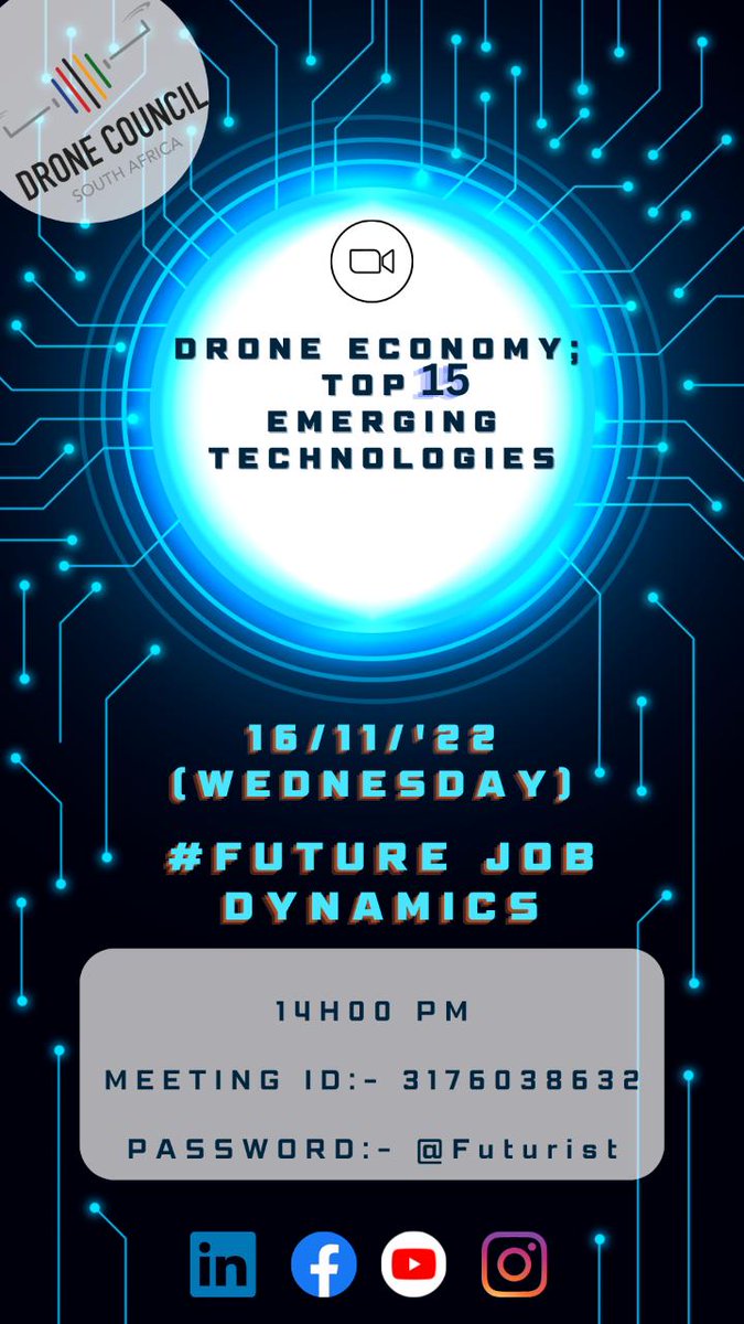 The Drone Council South Africa invites you to our Drone Economy Webinar. Whether you are a professional, business owner, graduate or even student we encourage you to join us.
Don't miss out.

#DronecouncilZA #droneeconomy #webinar #thefutureisnow 
#beapartoftheconversation