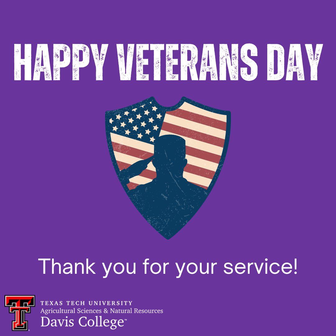TTUDAVISCOLLEGE's tweet photo. Happy Veteran's Day to all who have served! Thank you for your service &amp; sacrifice.
TTU is a Purple Heart University, &amp; Lubbock is a Purple Heart city/county. To honor those who have given so much, wear your purple today &amp; to the football game tomorrow to "paint the town purple"! https://t.co/UTVuaWuRwy