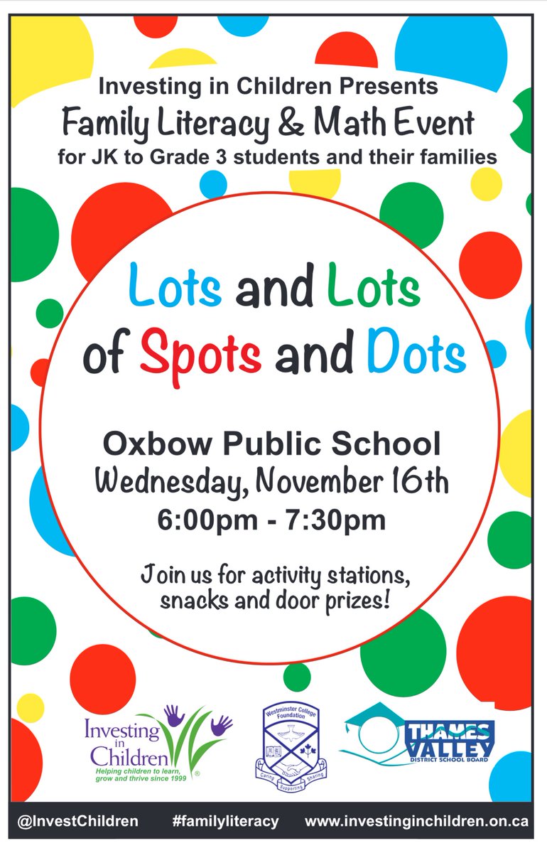 OUR BAGS ARE PACKED &amp; WE ARE READY TO GO!  Visiting <a href="/CaradocPS/">Caradoc Public School</a> &amp; <a href="/OxbowPS/">Oxbow School</a> next week for more exciting Family Literacy &amp; Math Events! No preregistration required! 
(Volunteers still needed! Contact jpinder@investinginchildren.on.ca if you can help!)