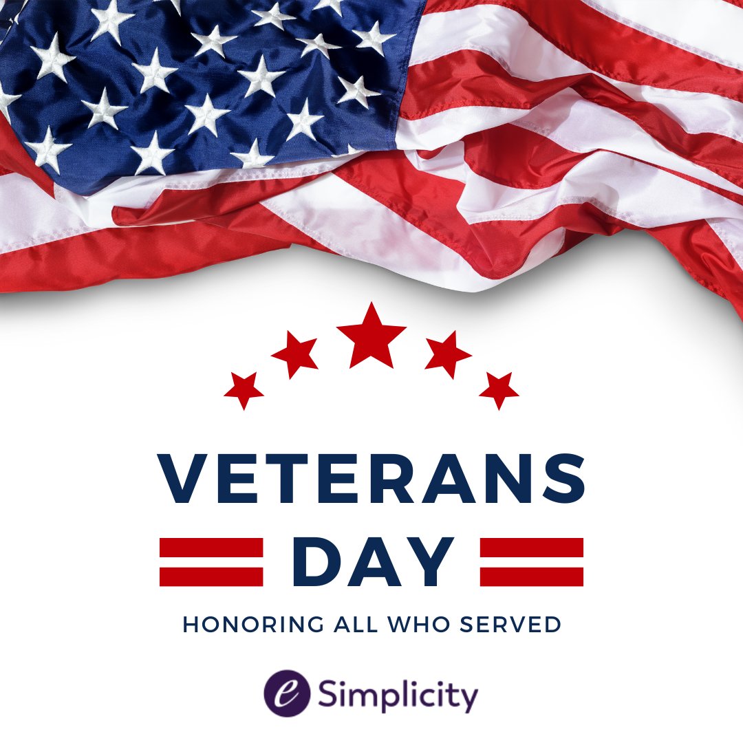 Happy Veterans Day! Thank you to all veterans for serving our country and protecting the lives of American civilians. We are so grateful, today and everyday, for your brave service.

#VeteransDay #VeteransDay2022 #ThankYou #Grateful #Proud #USMilitary #eSimplicity