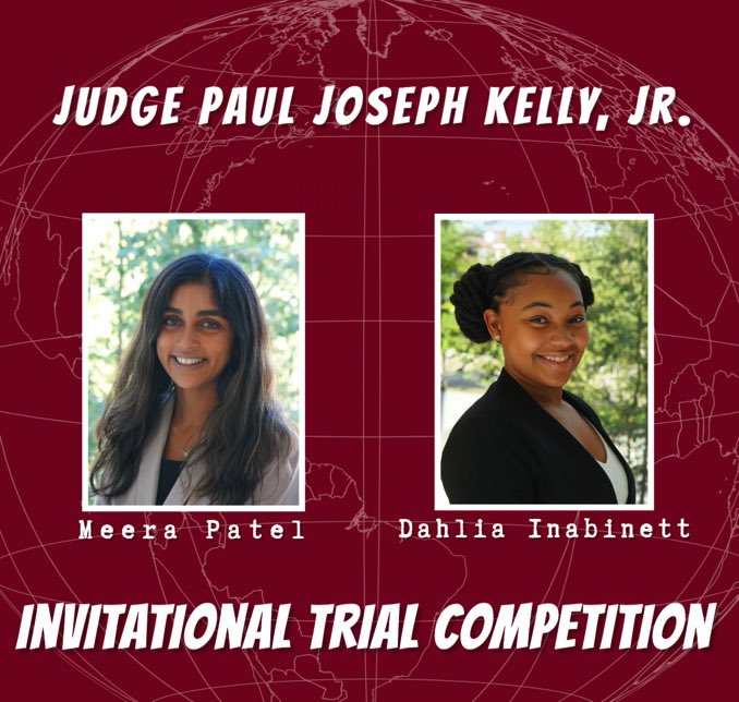Join us in cheering on Meera Patel and Dahlia Inabinett as they compete the Judge Paul Joseph Kelly Jr. Invitational! This is our last competition of the semester. We’re so excited to see how our advocates do!

Special thanks to coaches Natalie Selzer and Kris Vicencio!