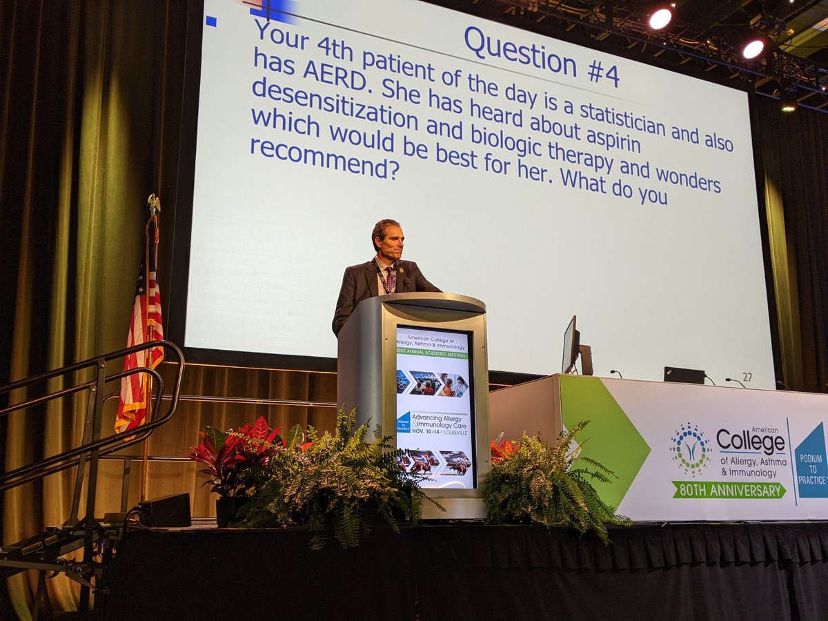 #drugallergy guru and <a href="/AAAAI_org/">AAAAI</a> president covering "Top 10" articles in the field at #ACAAI22 literature review. Biologics are effective in AERD. High dose ASA associated with side effects. We need to identify #AERD individuals that will most benefit from ASA #DrDaveKhan <a href="/ACAAI/">ACAAI</a>