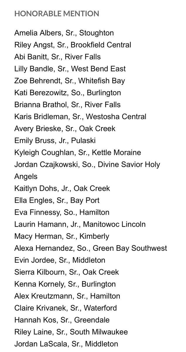 WisVCA's tweet photo. Congratulations to the athletes named to the WVCA Division 1 All State Team! https://t.co/SsS8mLFScA