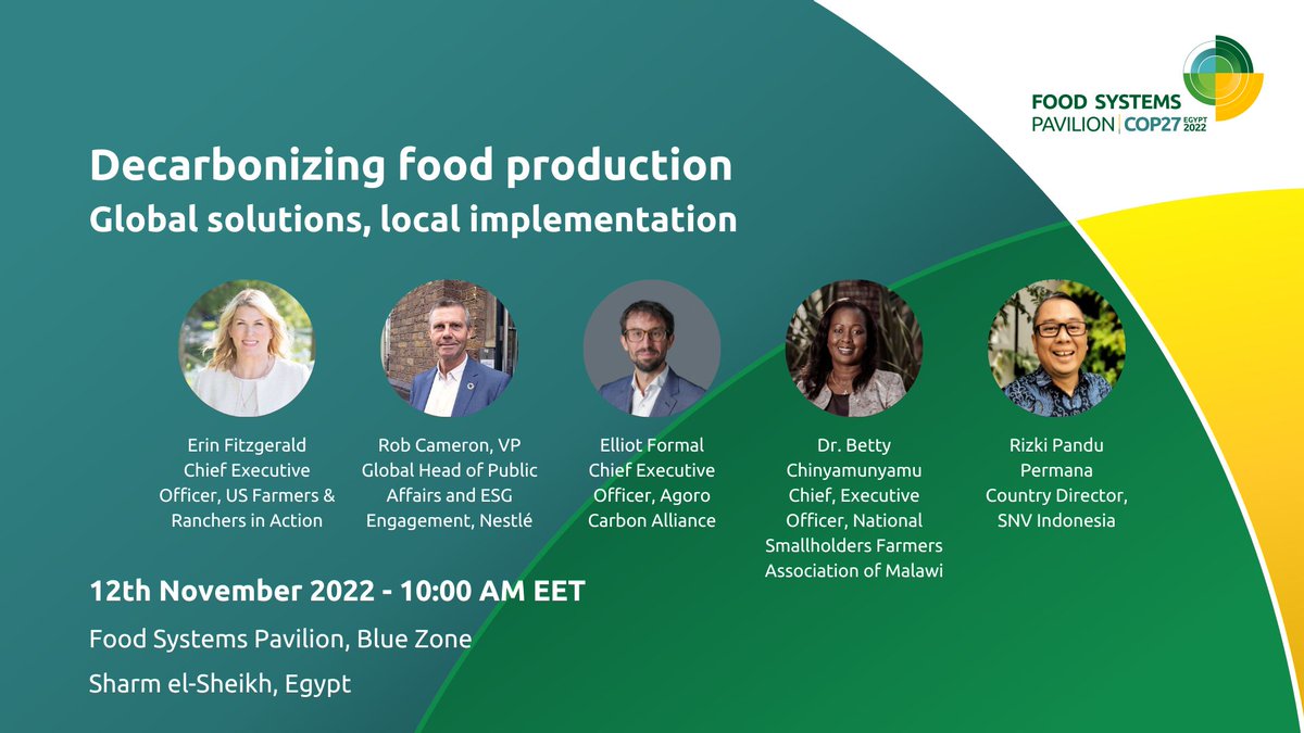 FoodAgFitz's tweet photo. Tomorrow I will be moderating a panel at #COP27 with a diverse group of food system players, from food companies to farmers to input providers - discussing what solutions exist in engaging in efforts to decarbonize #agriculture, &amp; what is the role of farmers &amp; the private sector. https://t.co/xwLrCprvRx