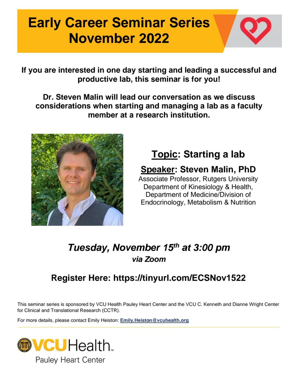 em_heiston's tweet photo. Join us Tuesday (11/15) at 3pm EST to listen to @StevenKMalin discuss Starting a Lab! 

Register here: https://t.co/gRh9NGikuN https://t.co/ZwlqmRpKE2