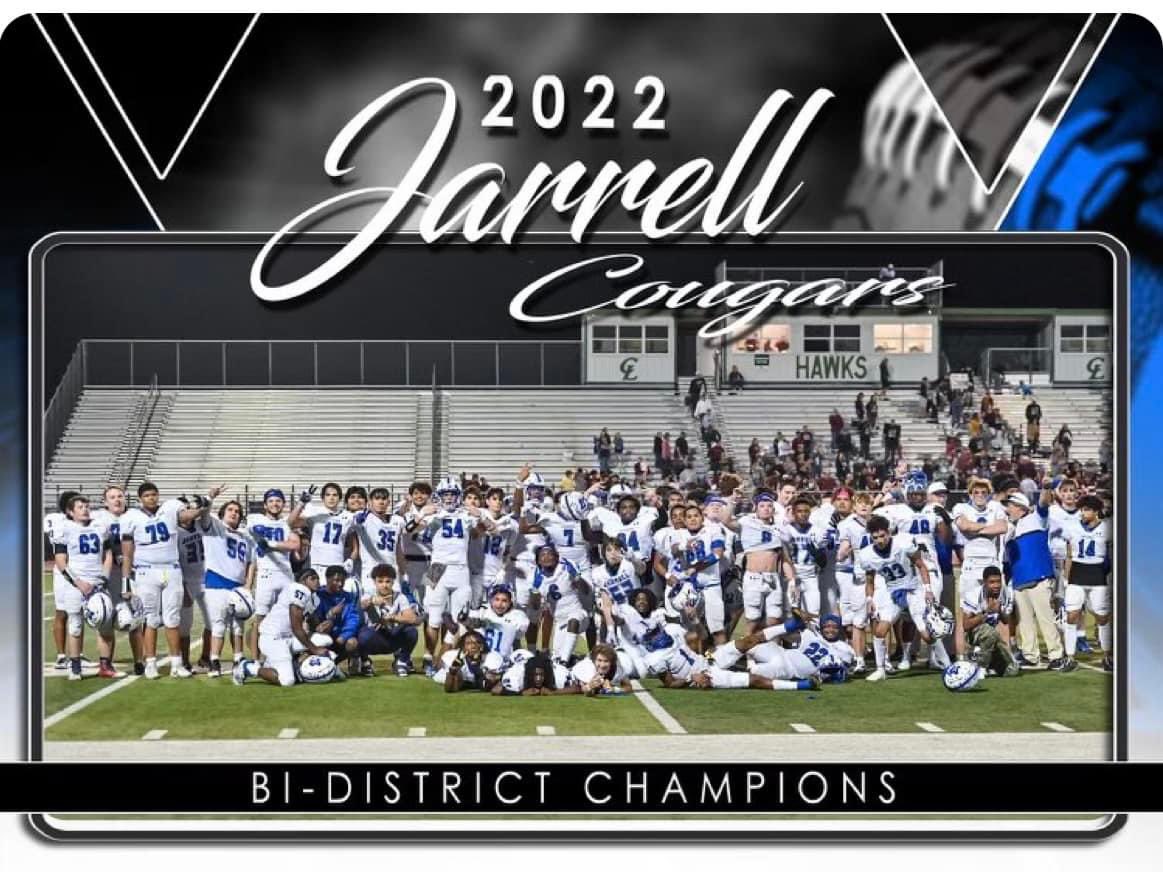 JarrellHS's tweet image. How about those Cougars!  On to the next!!!!  Congratulations to all of the players and coaches. 

Thank you to all the fans, the band, and all of the students that made the trip to support the Cougars. 

Round 2 game details pending the outcome of Ingleside vs Port Isabel