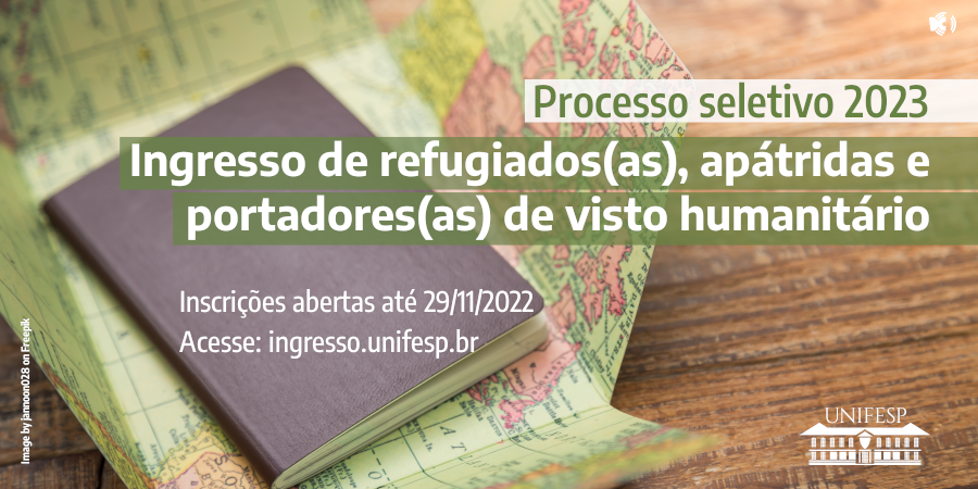 unifesp's tweet photo. Pessoas refugiadas, apátridas e portadoras de visto humanitário podem se inscrever para o processo seletivo de vagas específicas nos cursos de #graduação da Unifesp. Prazo até 29/11. Acesse: https://t.co/bWbJGn0nDt. #unifesp #somosunifesp #refugiados #vestibular2023 #prograd https://t.co/TGzel4QKLQ