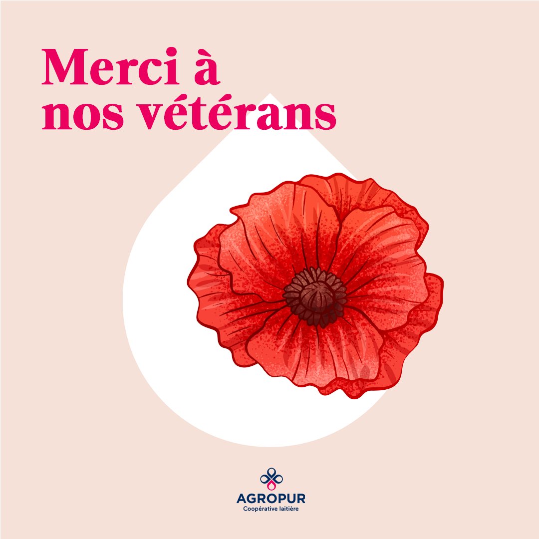 En ce jour du Souvenir, Agropur salue tous les hommes et toutes les femmes qui se sont levés pour servir et défendre notre pays. Merci à nos vétérans 🌺 #jourdusouvenir