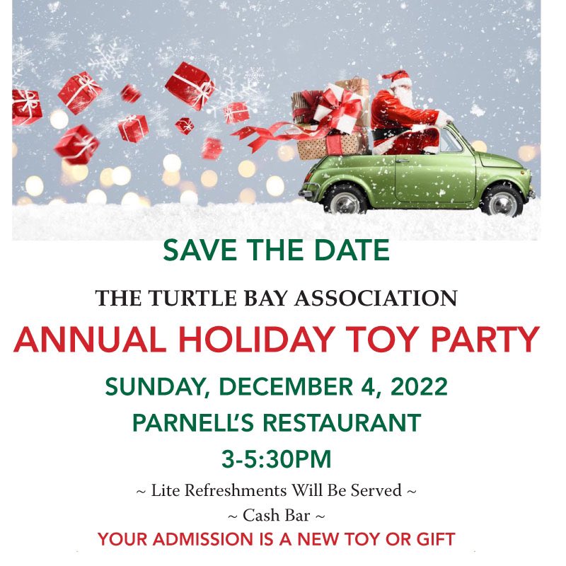 TurtleBayAssoc's tweet photo. SAVE THE DATE!   TBA’s Annual Holiday Party &amp; Toy Drive will be held on Sunday, December 4th from 3:00 - 5:30 PM at Parnell’s on 53rd Street &amp; 1st Avenue.
 Details are below!

We hope to see you there! 🎄 https://t.co/m6Ng0iwDEO