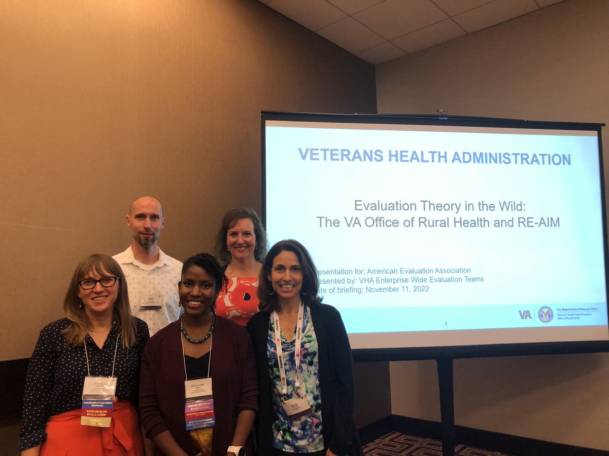 Wonderful to see @SeaDenCOIN evaluators @ThisRachael &amp; Rob Klocko, along w/ other colleagues from the #VA, give great presentations today at #AEA2022 on use of the #REAIM implementation science framework in VA Office of Rural Health enterprise wide initiatives! #VeteransDay