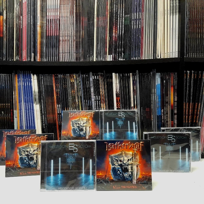 TripleAxeAttack's tweet photo. 11-11-22!  Album release day in Europe (and the U.S.)! WHOO-HOO!🔥🔥🔥 Here's the 'Kill the Hunted' CD sharing space with our label mates Ellefson-Soto at Music Megastore in Greece! 🎸🎸🎸
#tripleaxeattack #leatherwolf #killthehunted #newalbum #newrelease #heavymetal #powermetal https://t.co/cVxoo5tCf5