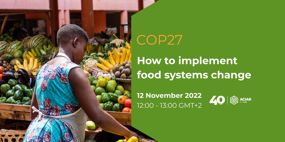 Tomorrow is #adaptation and #agriculture day at #COP27. Don't forget to join #ACIAR at the Australian Pavilion for an exciting event as we highlight how we can progress climate-resilient #foodsystems change. ⏲️12:00-1:00PM GMT+2 Details at➡️ bit.ly/3NX7IIR #cop27aus