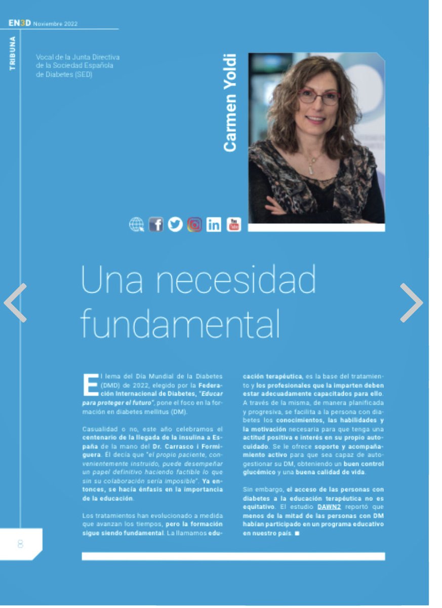 cyoldi's tweet image. Colaborando con ⁦@FEDE_Diabetes⁩ en EN3D dando visibilidad a la #diabetESP #wdd #diamundialdiabetes 
✅ Es necesario mejorar la accesibilidad de las personas con #diabetes a la #EducacionTerapeutica