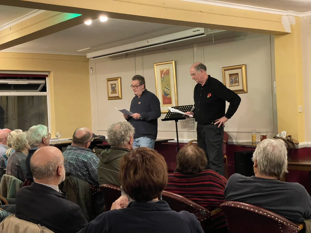 Taff_Gillingham's tweet photo. Now for the main talk of the evening!
@HartMilitary and @GaryBain1280 launch into Laugh or Cry, with Gary’s excellent accent rendition of an Officer of the 16th (Public Schools) Battalion, Middlesex Regiment.
#WhatHo ! https://t.co/5VciefsnI3