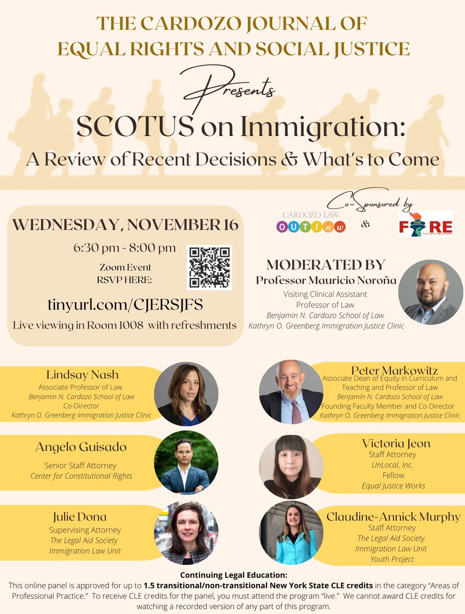CJERSJ invites you to our Fall Symposium! We will discuss recent SCOTUS decisions impacting immigration, as well as important cases on the docket for this upcoming session. Please RSVP to attend via Zoom: tinyurl.com/CJERSJFS