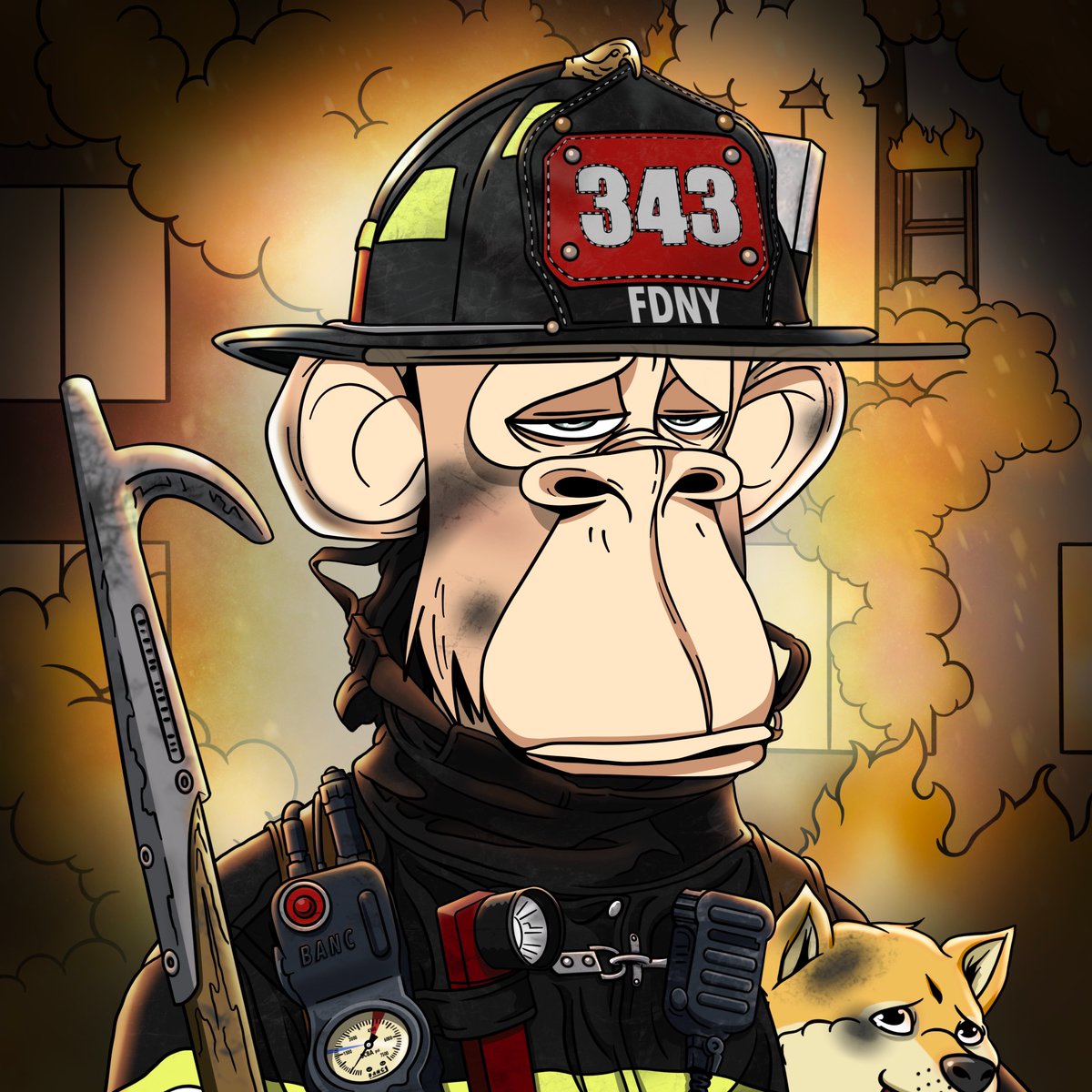 BoredArtNotClub's tweet photo. 🦧BANC'S BRAVEST🦧

1/1 Custom for @Euclideancrypto 🔥 Shoutout to all the firefighters out there saving our asses (and our dogs) 🙌 #FDNY #BANC #BAYC #BAKC https://t.co/gP8R2rQvYW