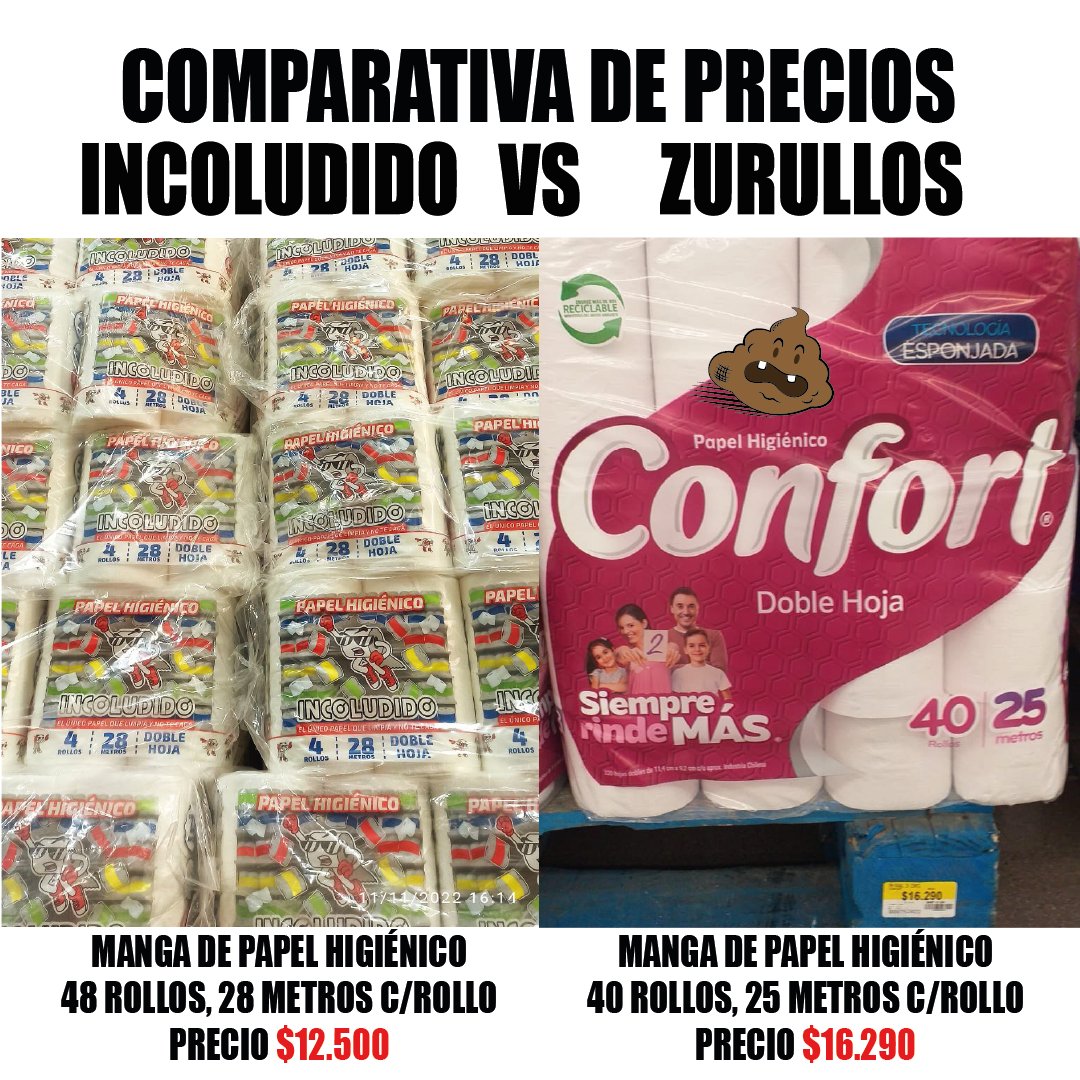 IncoludidoCL's tweet image. Incoludido tiene mejores precios que los zurullos ¡Comprobado!

Comprueba esta y muchas más ofertas en Aldunate 1466, Santiago, en incoludido.cl y en nuestro WhatsApp +56946129812

¿Qué esperas? ¡Cámbiate a Incoludido!

#Incoludido El único papel que limpia y no te c