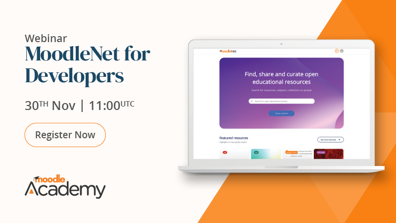 On Wednesday, 30 November, at 11:00 UTC we are running a webinar, "MoodleNet for Developers".

In this webinar you will learn how to develop MoodleNet packages and contribute to the MoodleNet community. Register: fal.cn/3tx6w
#Moodle