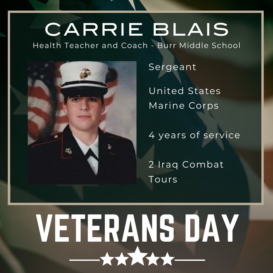 Thank you, Carrie Blais, for your service! 
#VeteransDay #WeAreHPS <a href="/BurrHps/">Burr Middle School HPS</a>