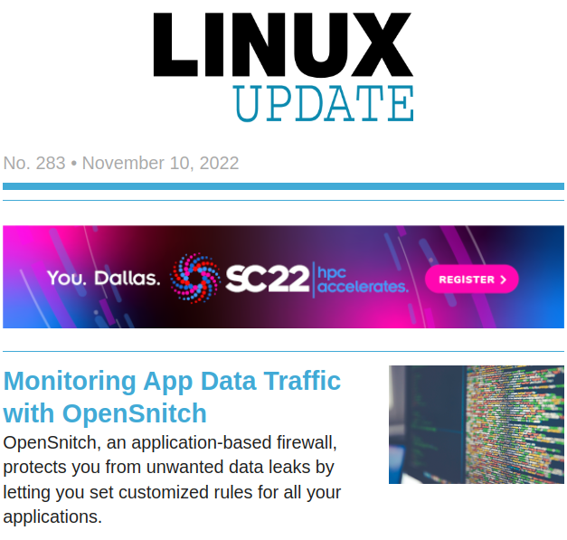 linux_pro's tweet photo. Did you see this week's Linux Update? Read it now and subscribe to get it every week! https://t.co/UqGIoGztxl #Linux #newsletter #OpenSource #OpenSnitch #SC22 #elementaryOS #Nitrux #SFScon #NocoDB #hardware #DeveloperWeek #jobs https://t.co/Ph6SiAIE1f