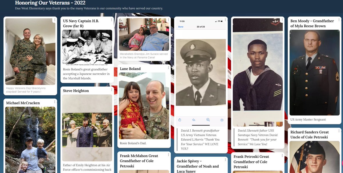 duewest_library's tweet photo. Happy Veterans Day from Due West Elementary! Click to see our photo gallery of special Veterans, a 2nd grade song, and 2 Veteran interviews - https://t.co/glxjk6pKtJ https://t.co/uh9Ob4QKjY