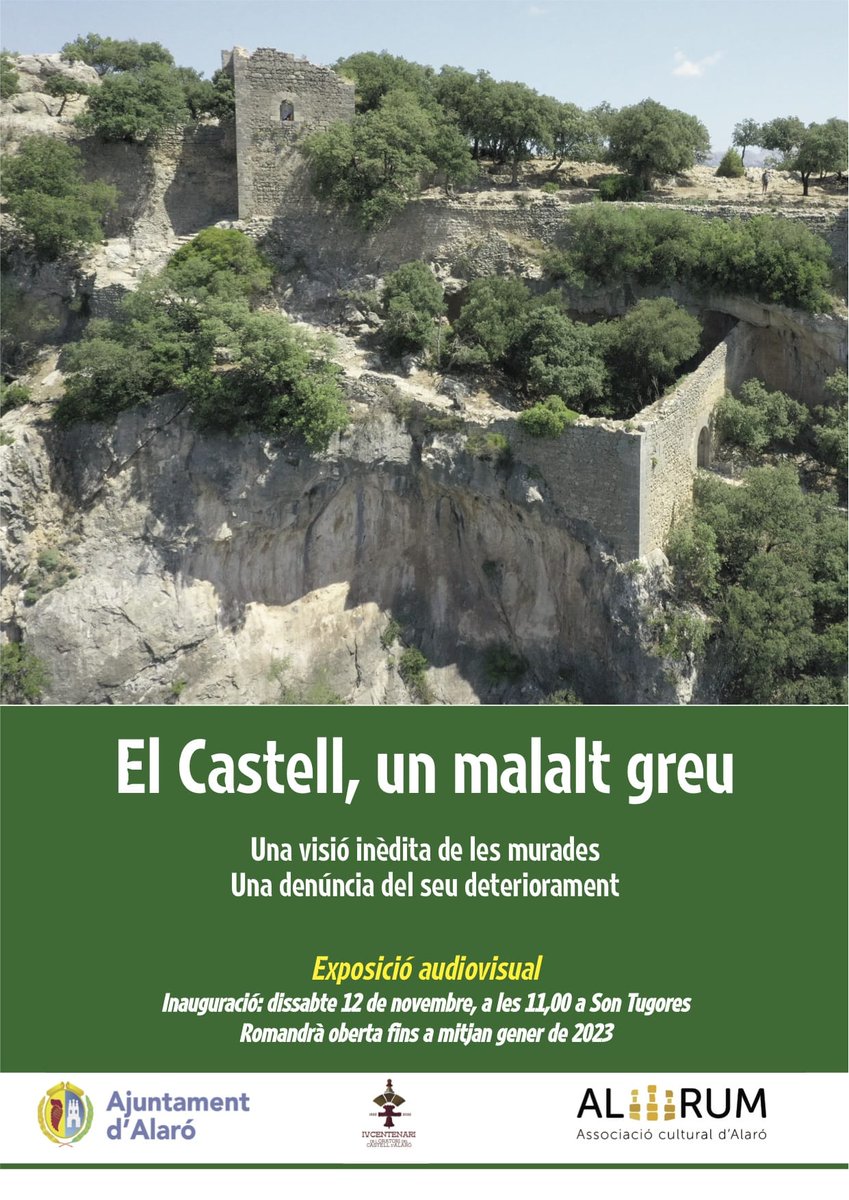 Demà dissabte 12 de novembre a les 11:00 al Casal Son Tugores inaugurem l'exposició audiovisual "El castell, un malalt greu". Una visió inèdita de les murades. Una denúncia del seu deteriorament. Vos esperam!