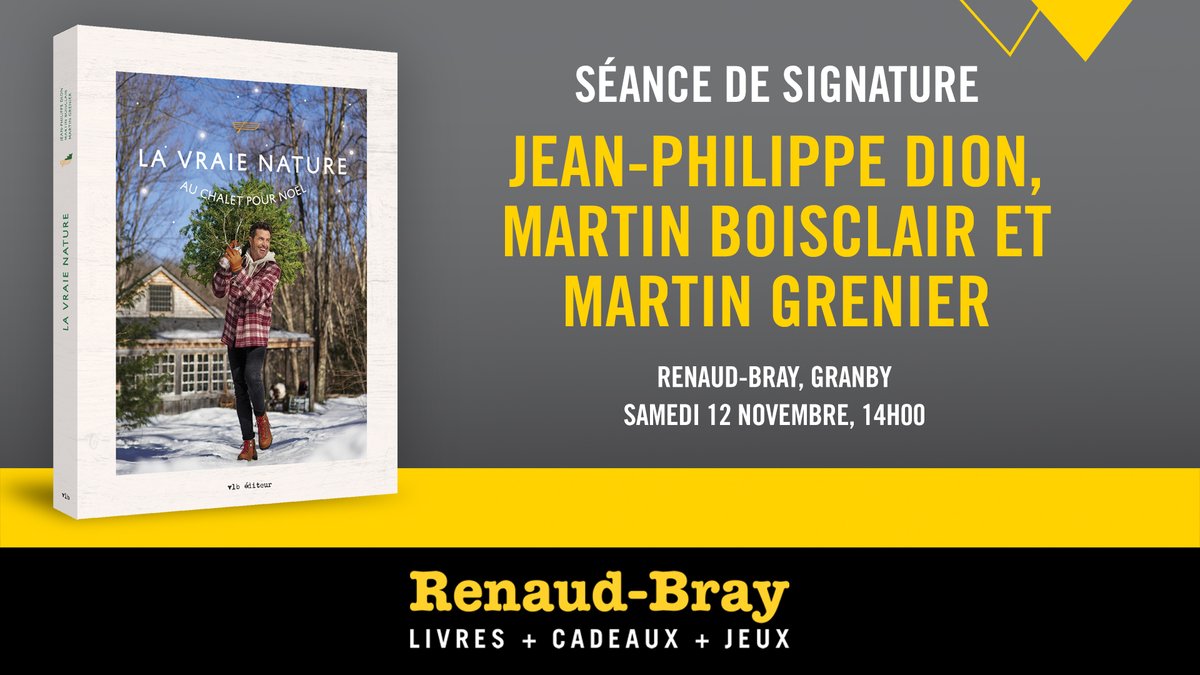 Si vous êtes dans le coin de Granby samedi après-midi, venez faire dédicacer votre livre de La vraie nature à la librairie @RenaudBray! 📗🌲

#LaVraieNature