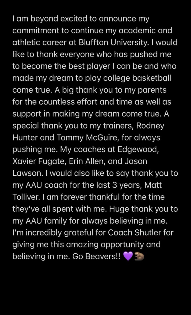 jessMoore08's tweet photo. Committed💜🤍🦫  @blufftonuwbk @CincyChargers @coachshutler @mtolli30 @EdgeGirlsBBall https://t.co/z0TYLlAc1I