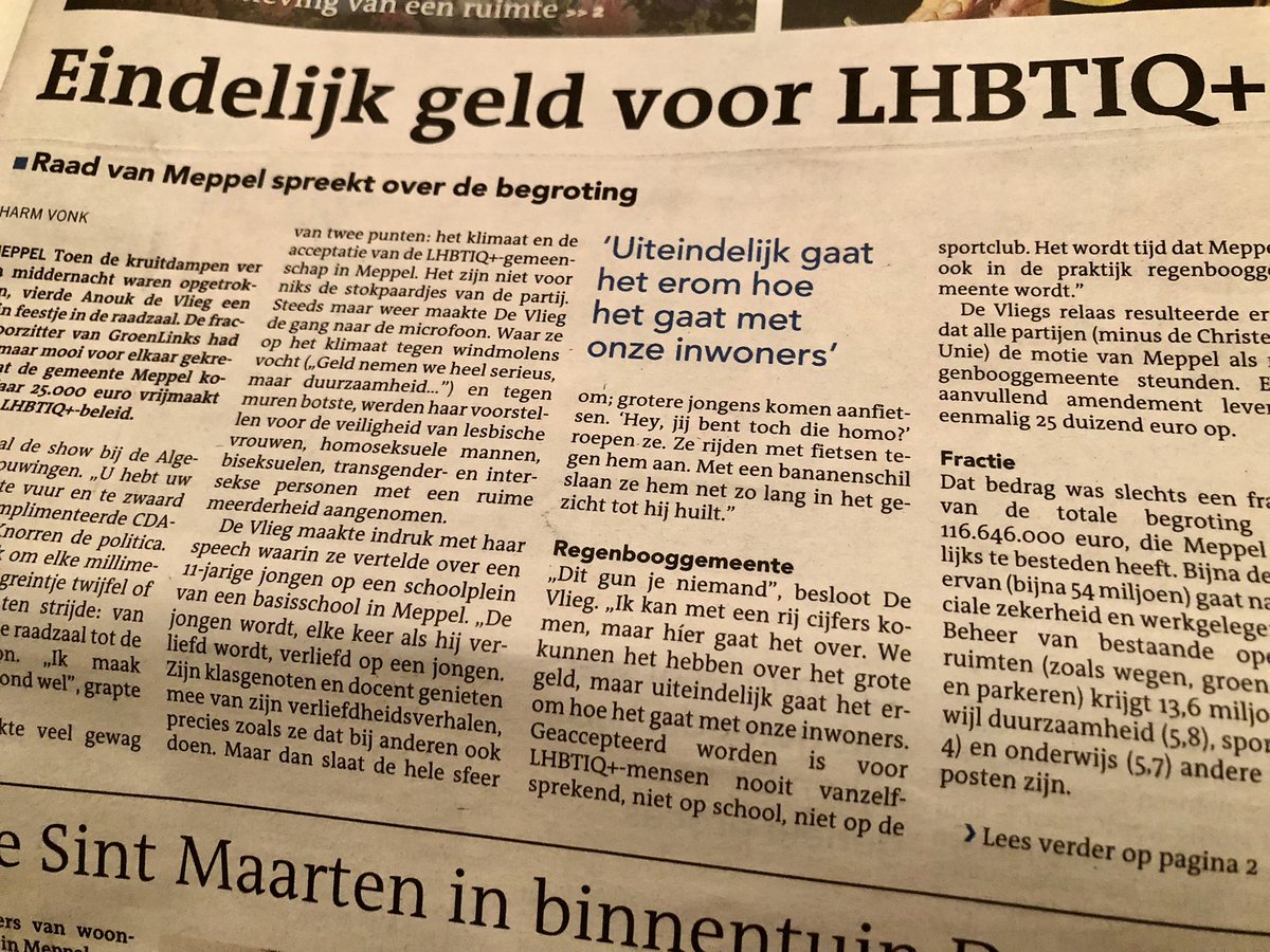 PvdAMeppel's tweet photo. Complimenten voor onze collega partij @GLMeppel 🥇meer middelen voor LHBTIQ+…🎯
Ook onze inzet is @GemeenteMeppel de verdraagzaamste regenboog gemeente.
Iedereen doet er toe en telt mee en iedereen moet zich hier veilig voelen‼️
Lees ook @MeppelerCourant https://t.co/PtALmCF2wF