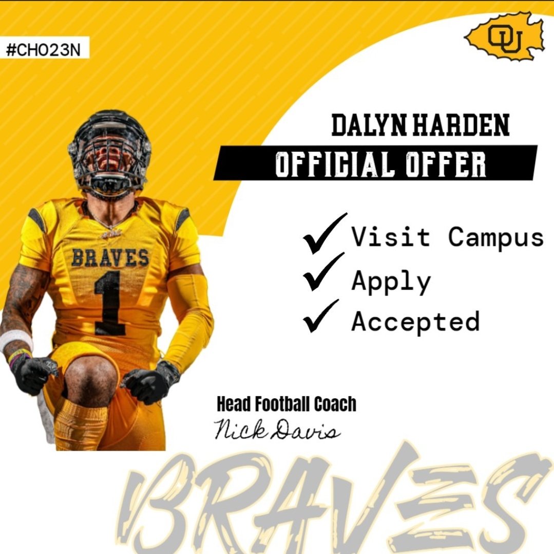 HardenDalyn's tweet photo. Truly blessed and honored to receive my first offer from Ottawa University 🟡⚫️🙏🏾
@OttawaBravesFB @CoachNickDavis @CoachRSchaaf @RuskinFootball https://t.co/7APAlSeH8a