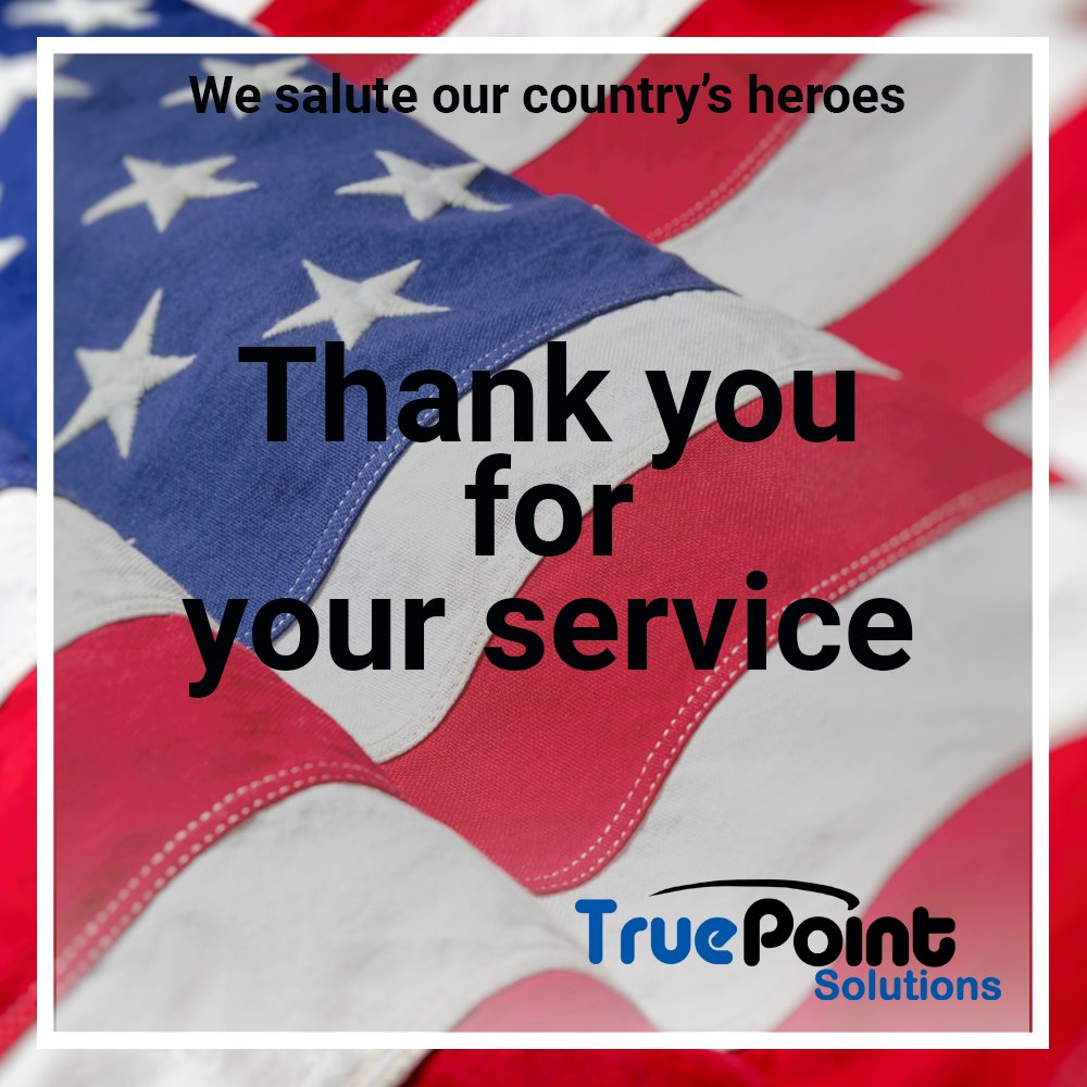 TruePtSolutions's tweet photo. Happy Veterans Day! TruePoint Solutions extends heartfelt thanks to our country's heroes. We thank you for your service. #veteransday2022 #thankyouforyourservice #veterans #thankyou https://t.co/wzaEGWWRKJ