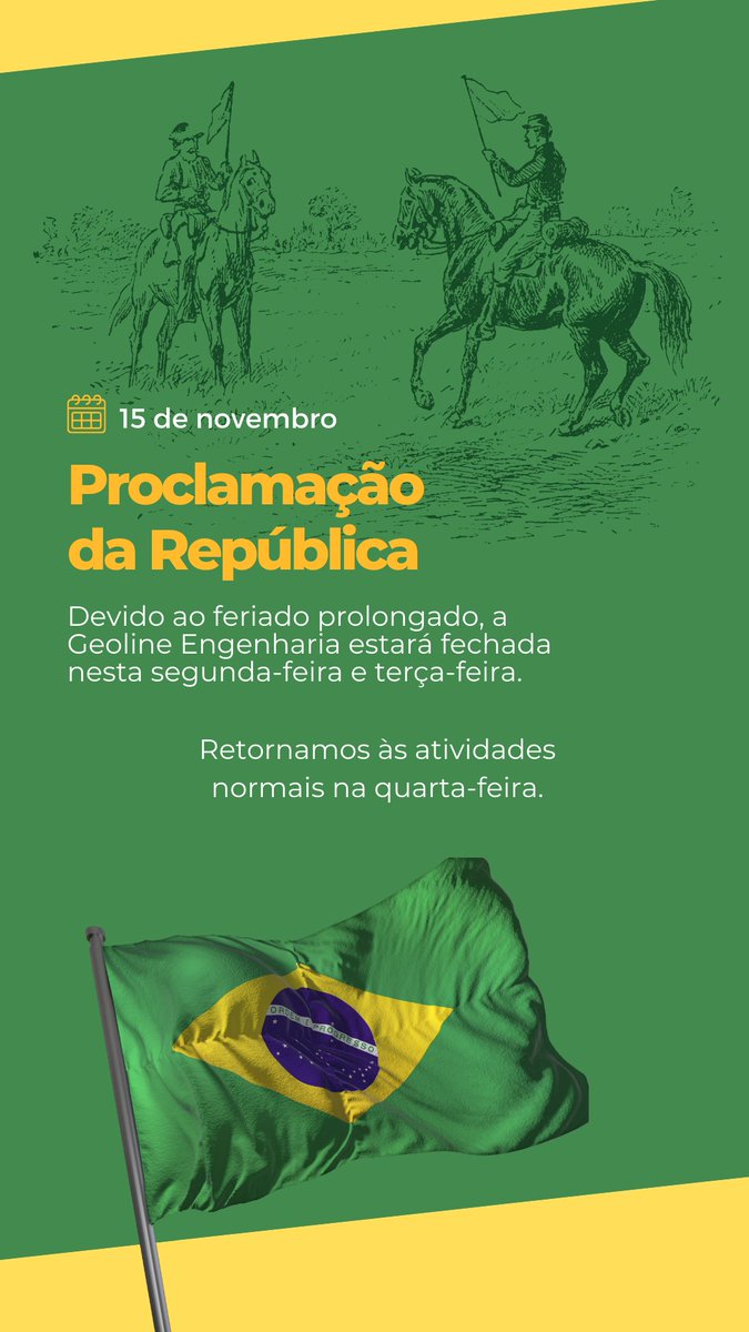 geolineoficial's tweet photo. Estaremos fechados devido ao feriado da proclamação da República. Voltamos às atividades normais na Quarta-feira.

 #geolineengenharia #serviços #nossaempresa #agendeumavisita #orçamentos #parceiros #nossasede #sitegeoline https://t.co/LmHFVQKAVf