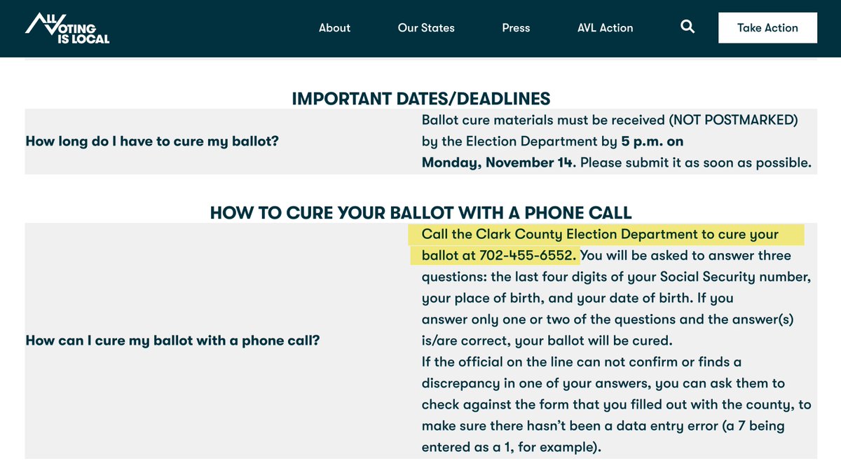 .<a href="/MSNBC/">MSNBC</a> <a href="/SteveKornacki/">Steve Kornacki</a> 
Please get the ballot curing process correct for #Nevada ! They do NOT need to come in, in most cases.

They can simply call the Clark County Election Department &amp; answer 3 questions to cure a ballot.

Call 702-455-6552
Must be done by 5PM Monday Nov 14th.