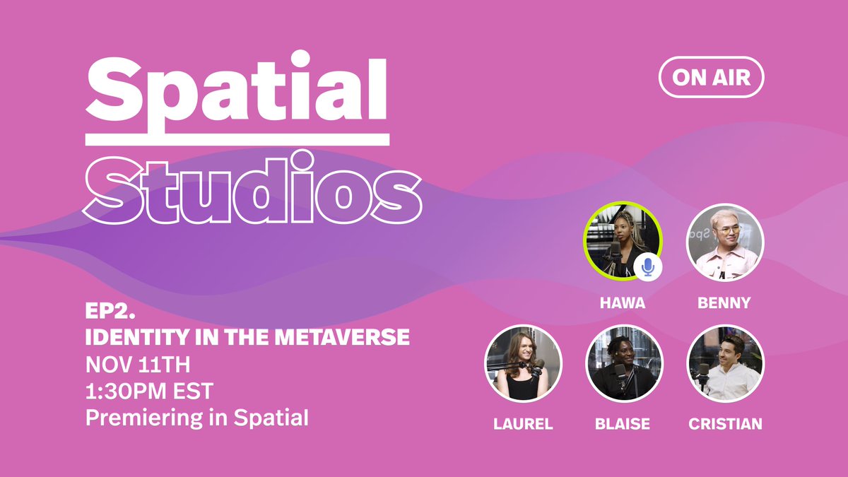 Spatial Studios Ep. 2: Identity in the Metaverse is HERE! Join us today at 1:30p EST with special guests <a href="/Blaise_21/">Blue</a> <a href="/YannyCharleston/">Laurel Charleston</a> <a href="/Benny0r/">Benny Or</a> <a href="/crisandresvr/">Cristian Andres</a> and our host <a href="/hawathehuman/">hawathehuman</a> for a LIVE screening in <a href="/TMPNFT/">The Meeting Place</a> 👽✨

spatial.io/s/The-Meeting-…