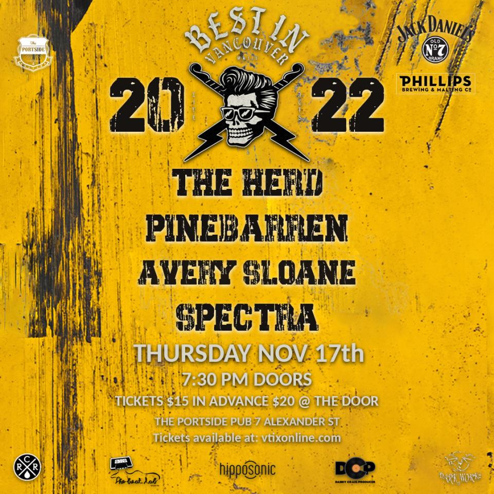 Next up for the Best in Vancouver show series is The Herd, Pinebarren, Avery Sloane and Spectra. Tickets and Information available in the link below

vtixonline.com/best-in-vancou…