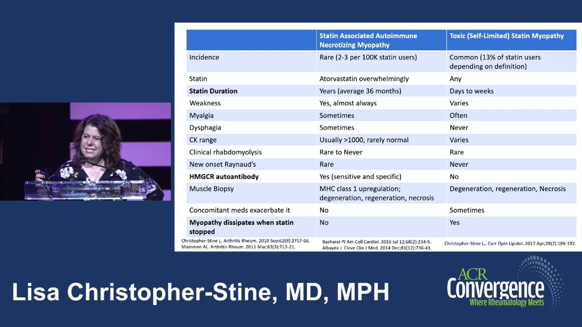 Key differences between statin-associated autoimmune necrotizing myopathy & toxic self-limited statin myopathy

#ACR22 @ACRheum 
#RheumTwitter #MedTwitter
#Reviewcourse