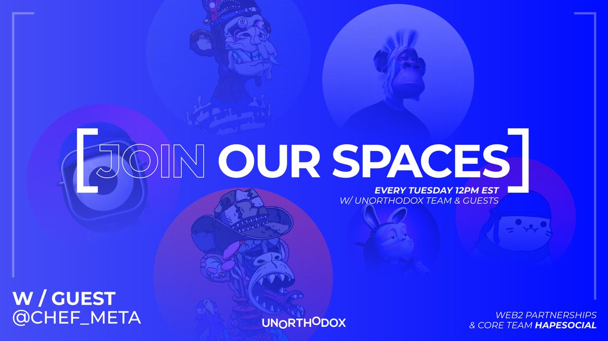 Stoked to announce Ep1 of our new Spaces show @unorthodoxweb3: Brand Building In Web3! 

First episode with our favorite <a href="/chef_meta/">chxf.eth</a> in the web3 kitchen 🔪🔥

Every Tuesday 5pm UK / 12pm EST / 9am PST ⏰