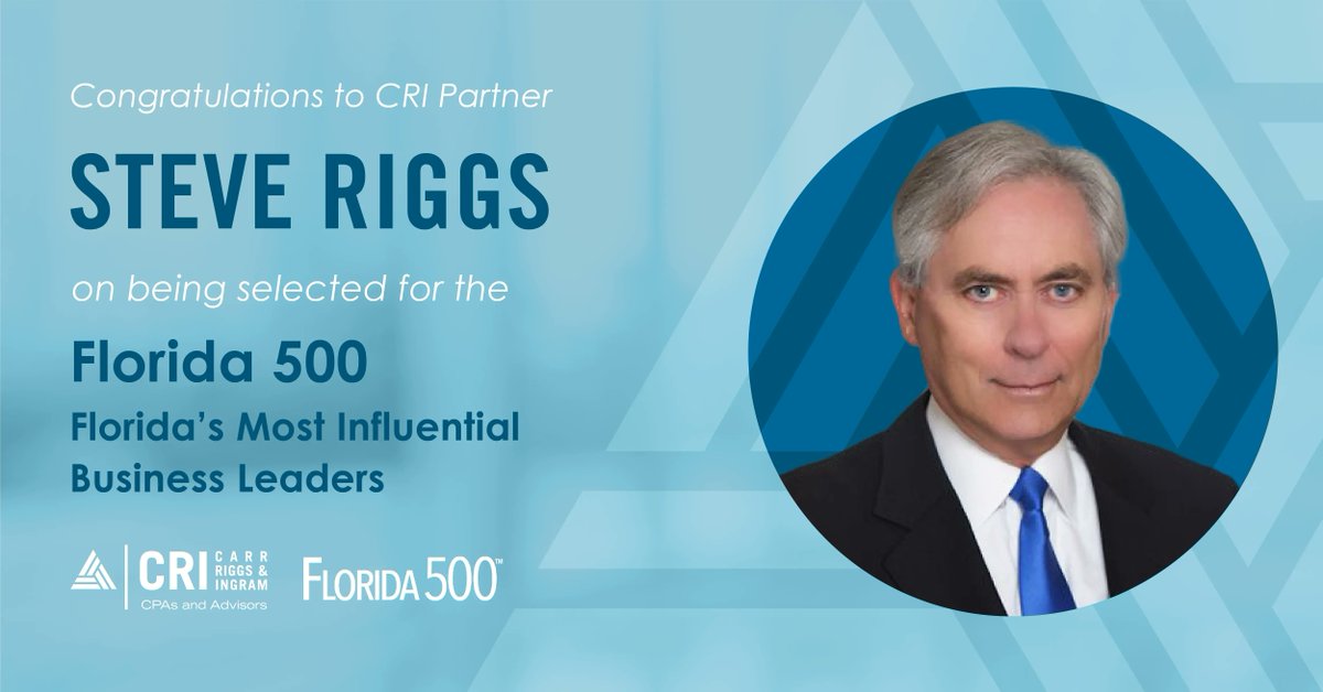 CRIadvisors's tweet photo. Bravo, Steve Riggs! CRI Destin’s Partner-in-Charge was honored in The 2022 Florida 500 executives. Please join us in celebrating Steve for Florida’s most influential business leaders' achievement! https://t.co/6yIR62B7BL
#florida500 #topexecutives #CRIcpa https://t.co/mB9hnNK2HF