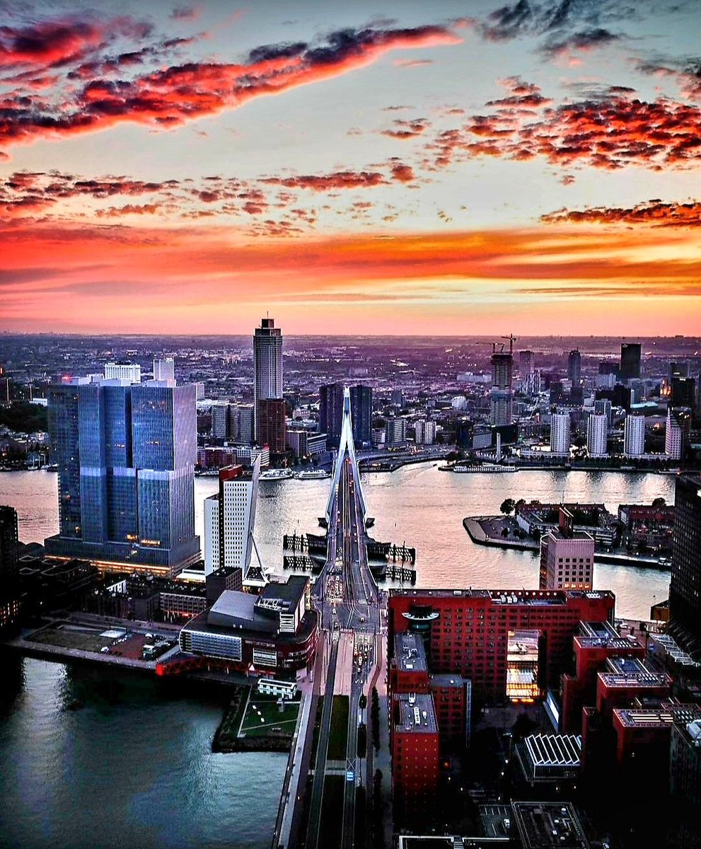 Nee joh! Wat 'n plaat! Zomaar door ene <a href="/partlor/">🇳🇱Hans🇳🇱</a> op twitter geslingerd, doch huiveringwekkend en ook hysterisch gers. Met plukjes wolken die mooi mee kleuren met de herfst, de Zwaan op z'n smalst, de Rotterdam bruut op de Zuidoever plus de ontzagwekkende <a href="/zalmhaventoren/">zalmhaventoren</a>. Wauw! 💚