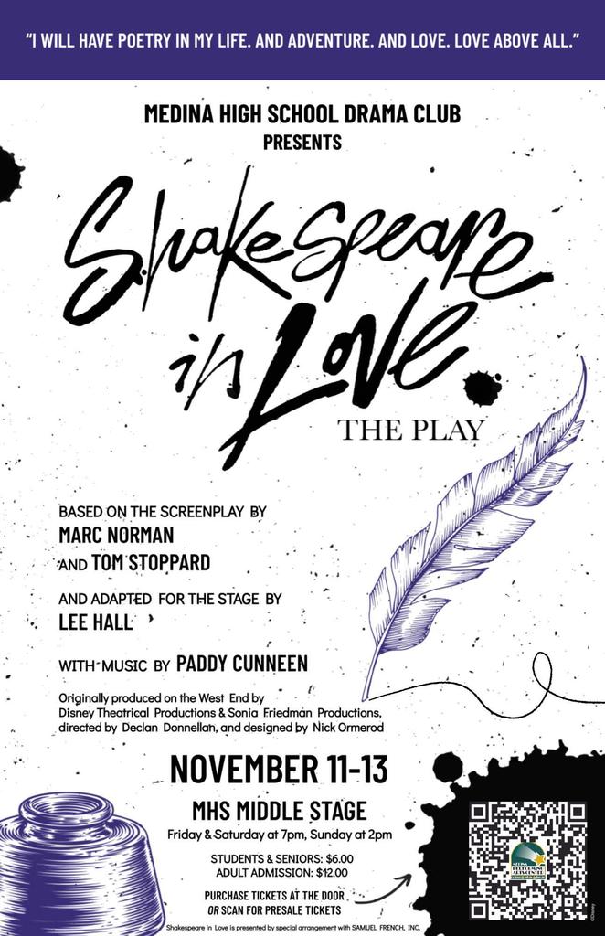 Come in out of the rain! Enjoy a performance by our MHS Drama Club - Shakespeare in Love!  Tonight through Sunday.  See flyer for details.